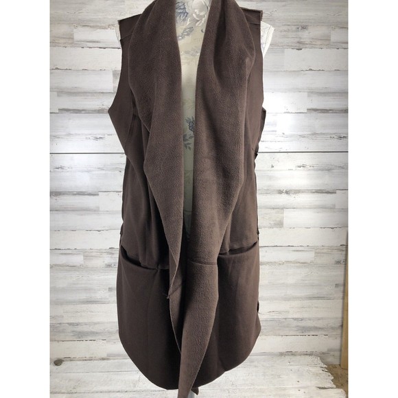 SOFT SURROUNDINGS  Brown Drape Vienna Vest Large Soft Fleece Lined Pockets - Picture 2 of 11